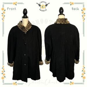 Dillards Preston & York II Black Wool Coat Sz Large With Faux Fur Collar & Trim